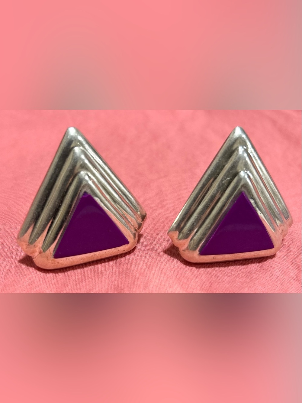 Taxco Purple Triangle Silver-Tone Geometric Earrings